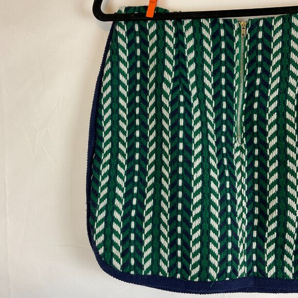 English Factory Knit Skirt M Green White Navy Blue Chevron Lined - Picture 6 of 8